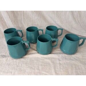 Vintage Dinex 8oz Insulated Cup Mug Teal Green Blue Lightweight Durable set of 6